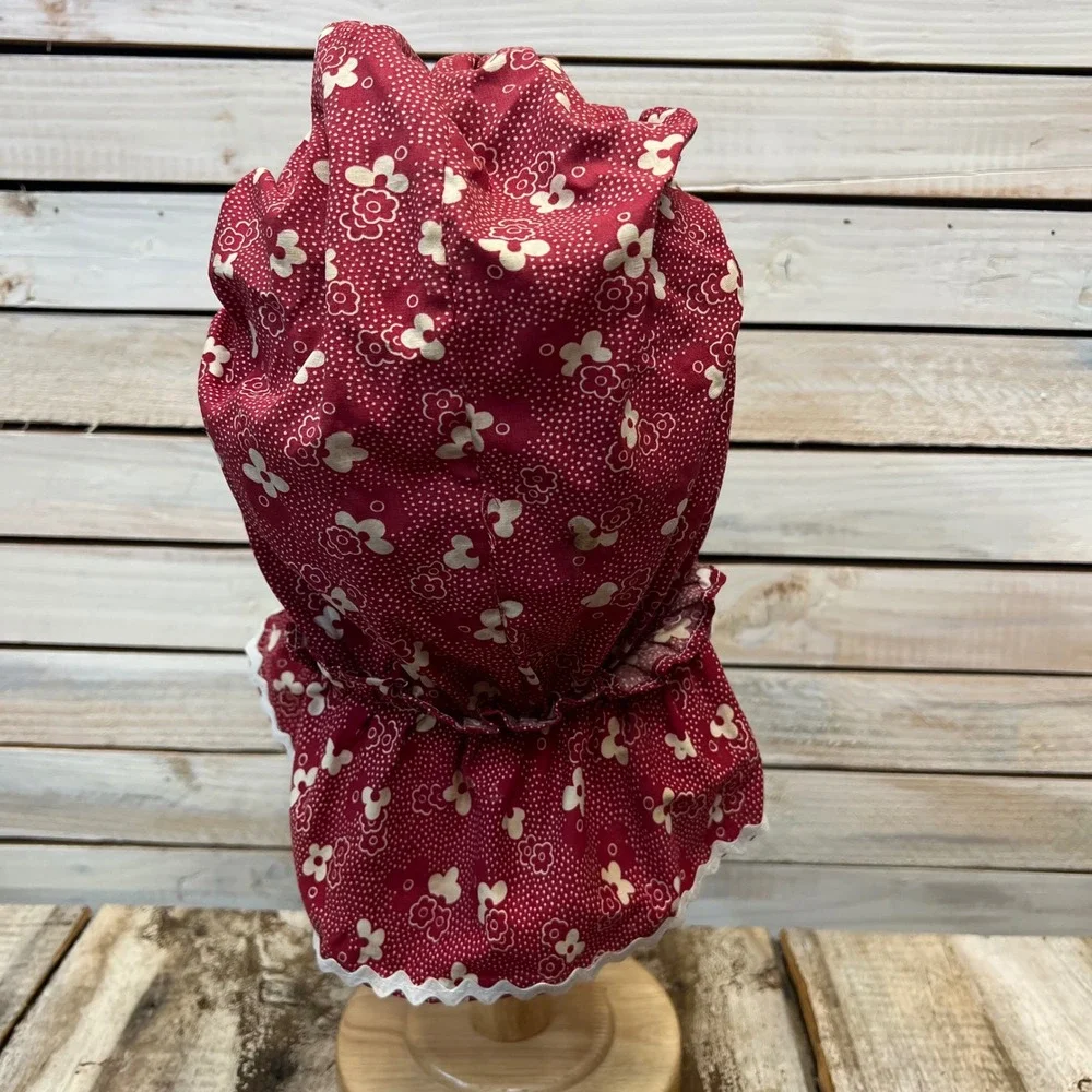 Vintage Prairie Sun Bonnet Red Floral Calico Cotton Pioneer Cottagecore Hat